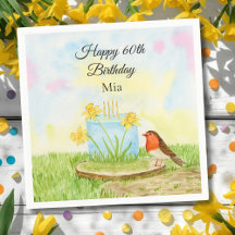 60th Birthday Robin with Daffodil Cake