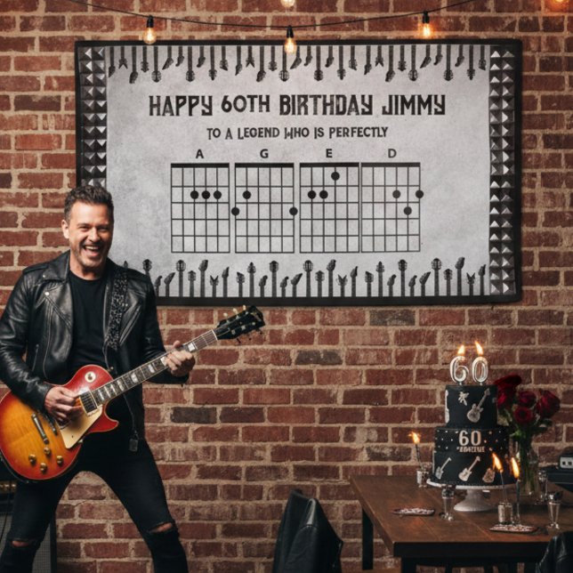 60th Birthday Rockstar Icon AGED to Perfection Banner (60 years of being a legend.  Celebrate the 'Diamond Tour' with a custom birthday banner)