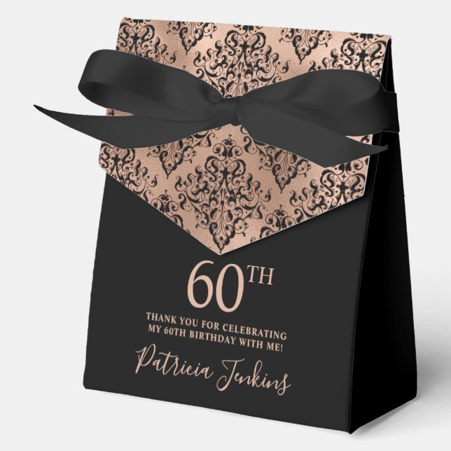 60th Birthday Rose Gold Damask Thank You  Geschenkschachtel (Vorderseite)