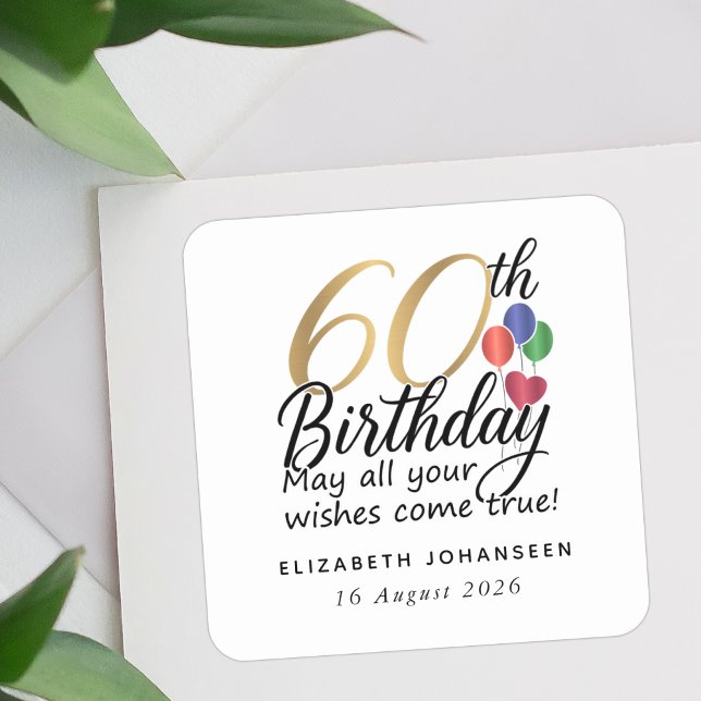 60th Birthday Script Gold Typography Milestone Quadratischer Aufkleber (Von Creator hochgeladen)
