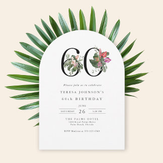 60th Birthday Simple Elegant Tropical Floral Einladung