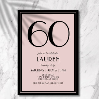 60th Birthday Women's Modern Minimal Black Pink Einladung