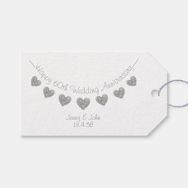60th Diamond Wedding Anniversary Geschenk Tag Geschenkanhänger (Vorderseite (Horizontal))