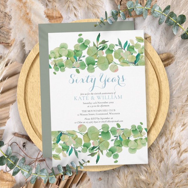 60th Diamond Wedding Jubiläumsgrün Einladung (60th Diamond Wedding Anniversary Greenery Invitation)