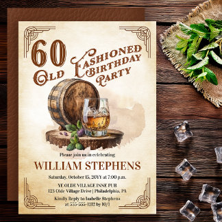 60th Old Fashioned Whiskey Barrel Birthday Party Einladung