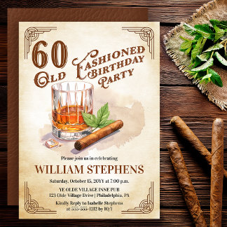 60th Old Fashioned Whiskey Cigar Birthday Party Einladung