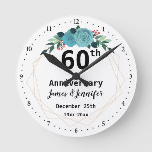 60th Wedding Anniversary Custom Names and Year Runde Wanduhr