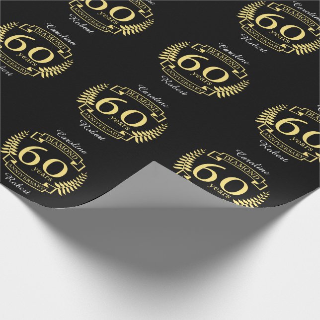 60th Wedding ANNIVERSARY Diamond yellow Geschenkpapier (Ecke)