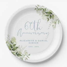 60th Wedding Anniversary Greenery Floral Pappteller