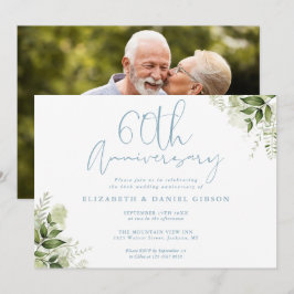 60th Wedding Anniversary Greenery Floral Photo Einladung