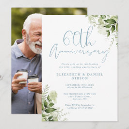 60th Wedding Anniversary Greenery Floral Photo Einladung