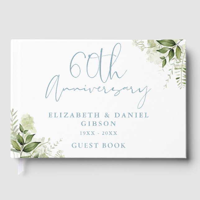 60th Wedding Anniversary Greenery Floral Photo Gästebuch (Vorderseite)