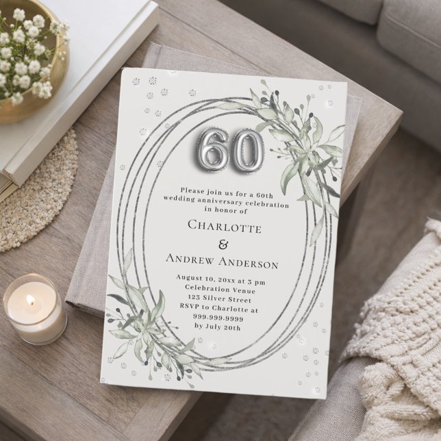 60th wedding anniversary pearl gray greenery einladung (Von Creator hochgeladen)