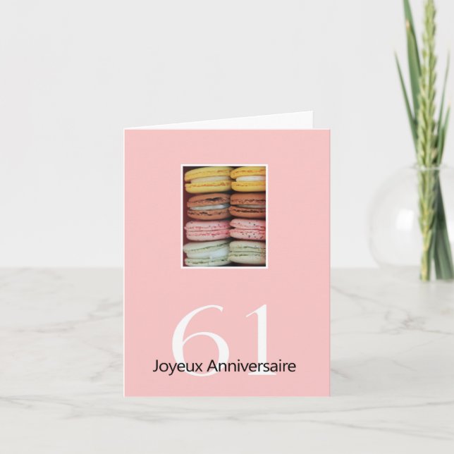 61. Französisch Geburtstag Macaron-Joyeux Annivers Karte (Vorderseite)