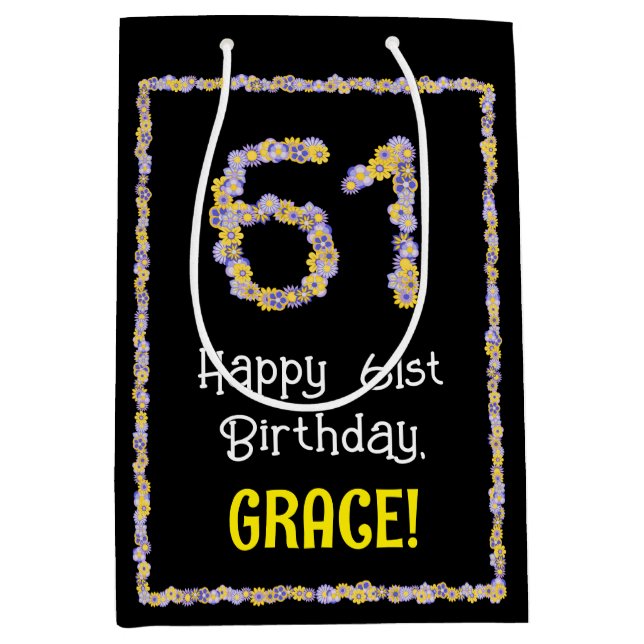 61. Geburtstag: Blumennummer, Individuelle Name, B Mittlere Geschenktüte (Vorderseite)