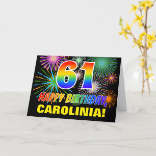 61. Geburtstag: Bold, Fun, Feuerwerk, Regenbogen 6 Karte