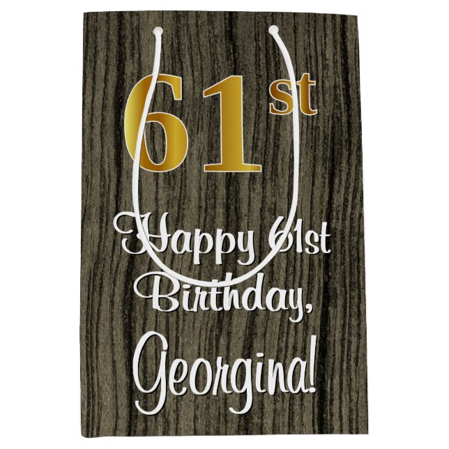 61. Geburtstag: Elegante Imitate Gold Look #, Imit Mittlere Geschenktüte (Vorderseite)