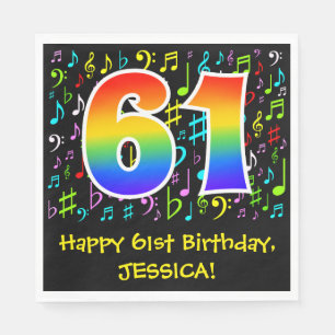 61. Geburtstag - Farbige Musiksymbole, Regenbogen Serviette