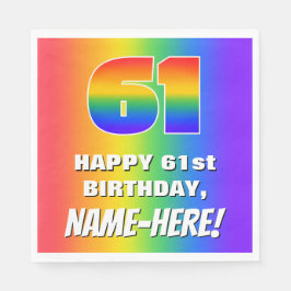 61. Geburtstag: Farbiges, lustiges Regenbogenmuste Serviette