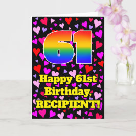 61. Geburtstag: Loving Hearts Pattern, Regenbogen  Karte