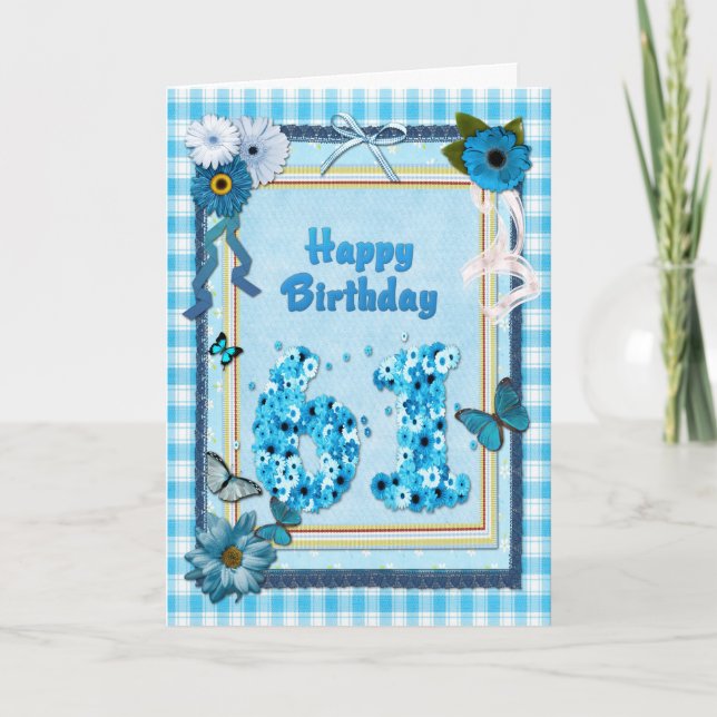 61. Geburtstag mit Scrapbook-Effekt Karte (Vorderseite)