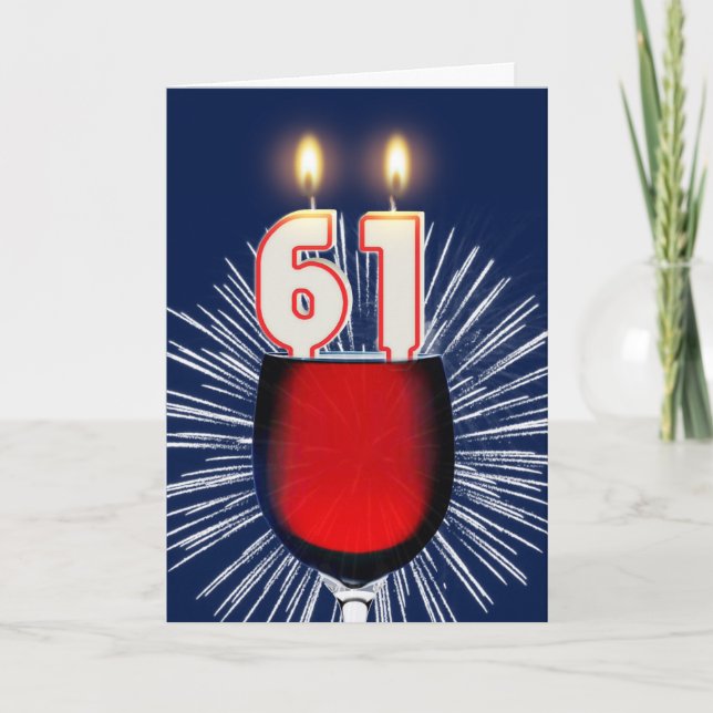 61. Geburtstag mit Wein und Kerzen Karte (Vorderseite)