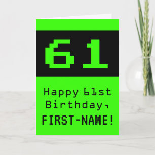 61. Geburtstag: Nerdy / Geeky Stil "61" und Name Karte