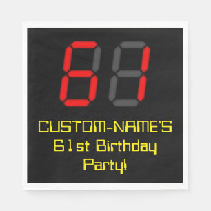 61. Geburtstag: Rote Digitaluhr-Art "61" + Name Serviette