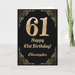 61. Geburtstag Schwarz und Gold Glitzer Rahmen Karte