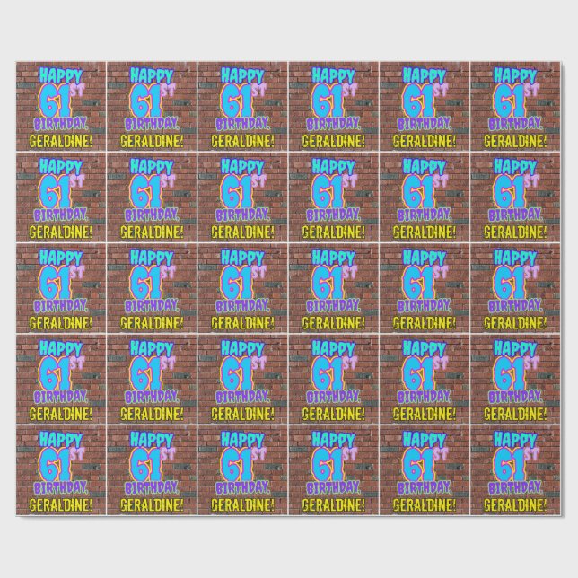 61. Geburtstag: Spaß, Urban Graffiti Inspiriert Lo Geschenkpapier (Flach)