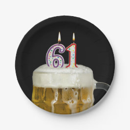 61. Geburtstagsbier mit Kerze Pappteller
