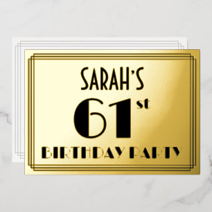 61. Geburtstagsfeier — Art Deco-Look „61“ + Name Folieneinladung