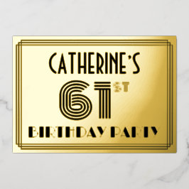 61. Geburtstagsparty — Art Deco Stil "61" & Name Folieneinladung