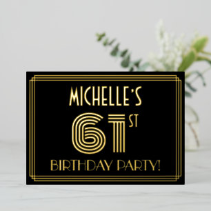 61. Geburtstagsparty — Art Deco Stil "61" + Name Folieneinladung