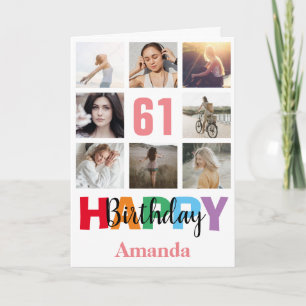61. Happy Birthday Foto Collage Moderne rosa Karte