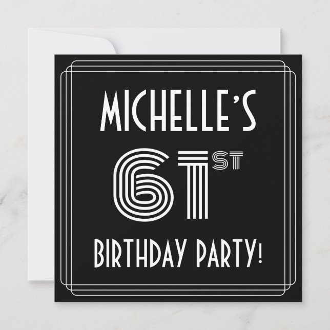 61st Birthday Party: Art Deco Style w/ Custom Name Einladung (Vorderseite)