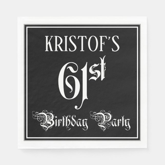 61st Birthday Party — Fancy Script + Custom Name Serviette (Vorderseite)