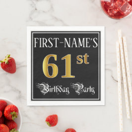 61st Birthday Party — Fancy Script, Faux Gold Look Serviette