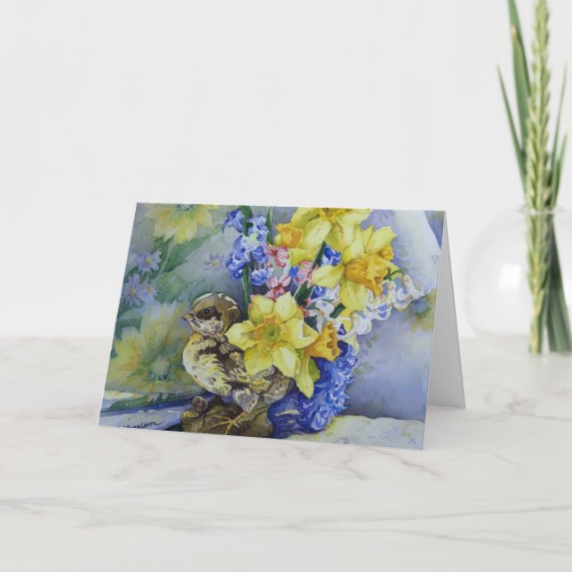 6296 Affodils in Bird Planter Birthday Card Karte (Vorderseite)