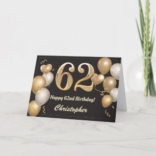 62. Geburtstag Black and Gold Balloons Geburtstag Karte