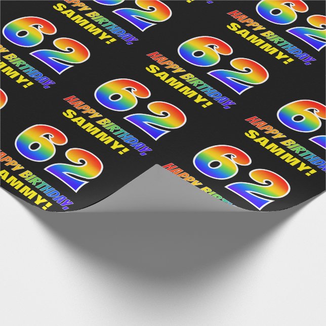 62. Geburtstag: Bold, Fun, Simple, Rainbow 62 Geschenkpapier (Ecke)