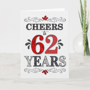 62. Geburtstag Cheers in Red White Black Pattern Karte
