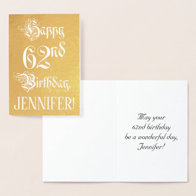 62. Geburtstag: Elegantes, Verziertes Script; Indi Folienkarte (Anzeige)