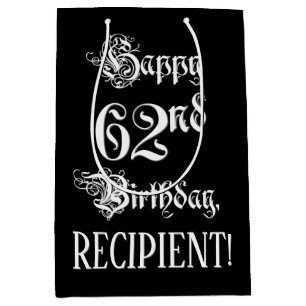 62. Geburtstag: Extravagant, Elegantes Script + In Mittlere Geschenktüte
