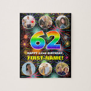 62. Geburtstag: Fun Rainbow #, Individuelle Name + Puzzle