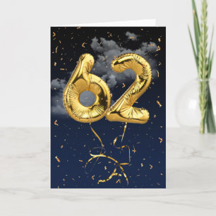 62. Geburtstag Gold Mylar Ballon und Confetti Card Karte