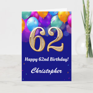 62. Geburtstag Navy Blue und Gold farbige Ballons Karte