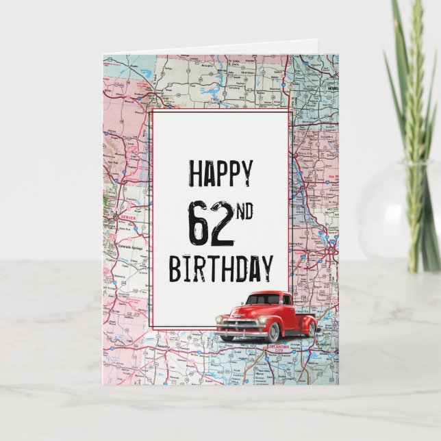 62. Geburtstag Red Retro Truck auf Karte (Vorderseite)