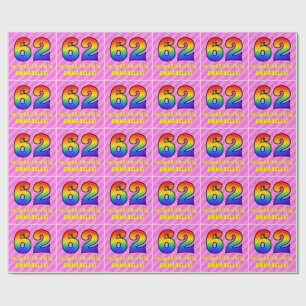 62. Geburtstag: Rosa Streifen & Herz, Regenbogen # Geschenkpapier