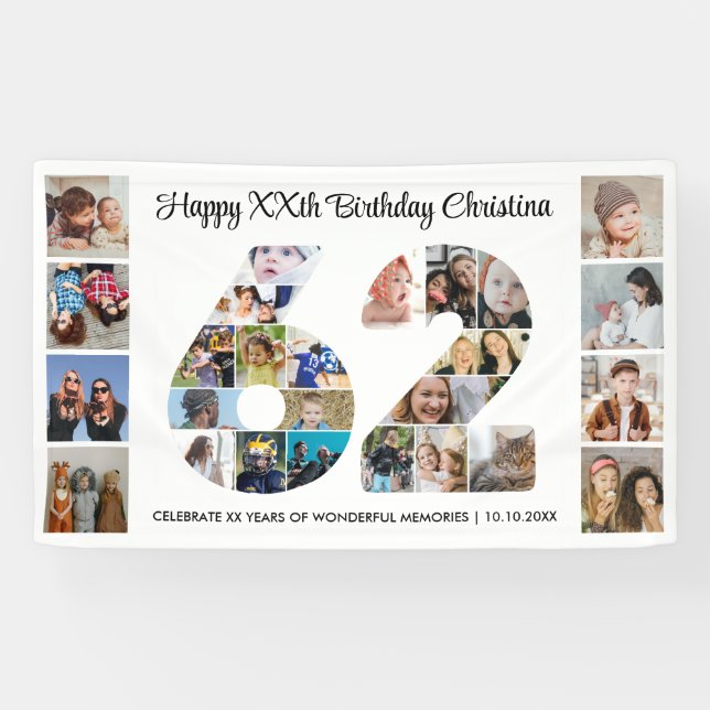 62. Geburtstagsfeier Nummer 62 Fotocollage Banner (Horizontal)